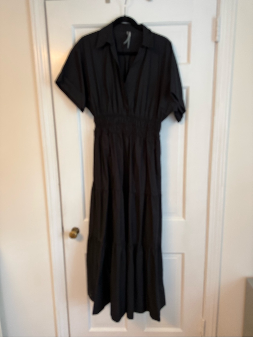 Anthropologie Black Maxi Shirt Dress with Shirred Waist Detail